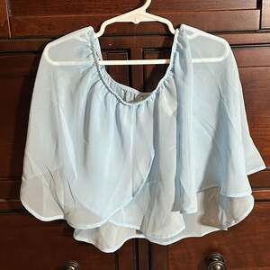 Light Blue Sheer Ruffle Off-Shoulder Blouse Top